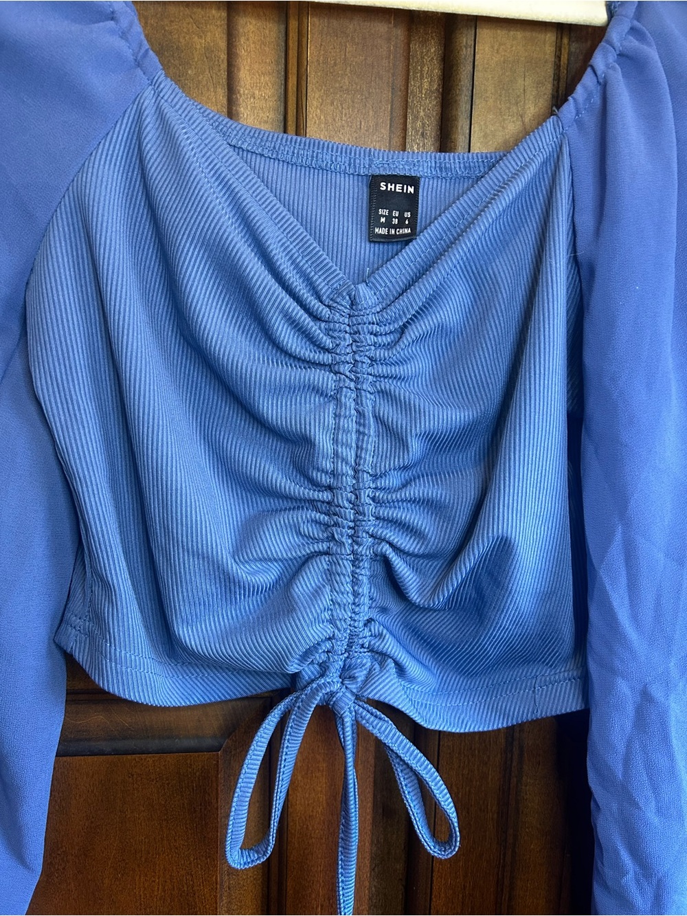 SHEIN Chiquease Sweetheart Neck Drawstring Lantern Sleeve Crop Top M - Picture 5 of 11